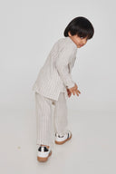 Undyed Boldstripe Linen Boys Side Open Kurta Set