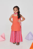 Tangerine Linen Girls Slip Kurta And Sharara Pants Set