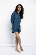 Indigo Linen Women's Shorts Set On Sale