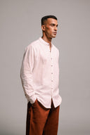 Vanilla Co-Linen Men's Band Collar Shirt