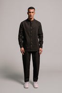 Carbon Co-Linen Men's Band Collar Shirt