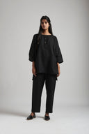 Kohl Linen Short Kurta Set On Sale