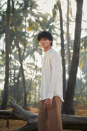 Undyed Pinstripe Linen Men's Shirt Kurta