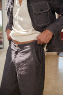 Undyed Pinstripe Linen Men's Popover Shirt