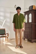 Kai Linen Men's Pleated Camp Collar Shirt