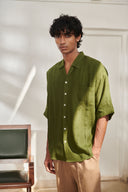 Kai Linen Men's Pleated Camp Collar Shirt