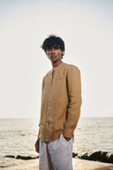 Husk Linen Men's Band Collar Shirt – Slim Fit