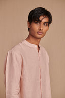 Blush Linen Men's Band Collar Shirt
