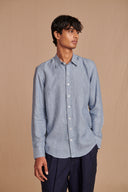 Sky Pinstripe Linen Men's Oxford Shirt – Slim Fit