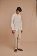 Undyed Linen Men's Pleated Tapered Pants