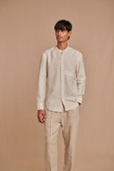 Undyed Pinstripe Linen Men's Band Collar Shirt – Slim Fit