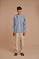 Sky Linen Men's Band Collar Shirt – Slim Fit