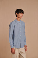 Sky Linen Men's Band Collar Shirt – Slim Fit