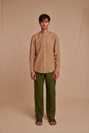 Mousse Linen Men's Band Collar Shirt – Slim Fit