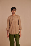 Mousse Linen Men's Band Collar Shirt – Slim Fit