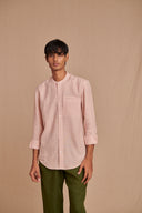 Blush Linen Men's Band Collar Shirt – Slim Fit