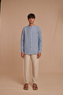 Sky Linen Men's Band Collar Shirt