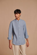 Sky Linen Men's Band Collar Shirt