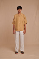 Husk Linen Men's Pleated Camp Collar Shirt
