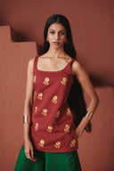 Brick Paan Co-Linen Sleeveless Sharara Set