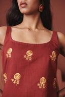 Brick Paan Co-Linen Sleeveless Sharara Set