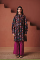 Coffee Chintz Co-Linen Front Pleated Kurta Set