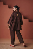 Coffee Co-Linen Gathered Shirt