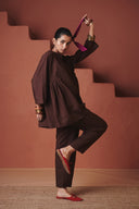 Coffee Co-Linen Gathered Shirt