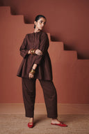 Coffee Co-Linen Gathered Shirt