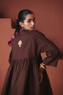 Coffee Co-Linen Gathered Shirt