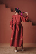 Brick Co-Linen Sack Dress