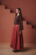 Brick Co-Linen Multi-Pleated Pants