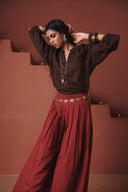 Brick Co-Linen Multi-Pleated Pants