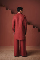 Brick Co-Linen Men's Pleated Yoke Kurta Set