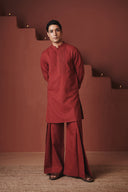 Brick Co-Linen Men's Pleated Yoke Kurta Set