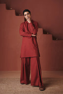 Brick Co-Linen Men's Pleated Yoke Kurta Set