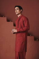 Brick Co-Linen Men's Pleated Yoke Kurta Set
