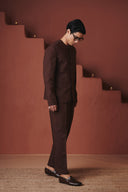 Coffee Co-Linen Men's Round Neck Jacket