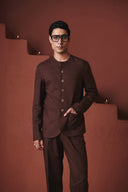 Coffee Co-Linen Men's Round Neck Jacket