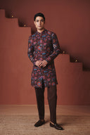 Coffee Chintz Co-Linen Men's Long Jacket