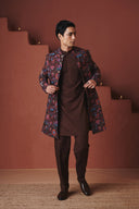 Coffee Chintz Co-Linen Men's Long Jacket