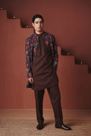 Coffee Chintz Co-Linen Men's Long Jacket