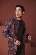 Coffee Chintz Co-Linen Men's Long Jacket