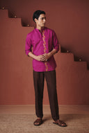 Orchid Co-Linen Men's Band Collar Shirt – Slim Fit