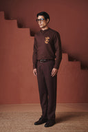 Coffee Co-Linen Men's Band Collar Shirt – Slim Fit