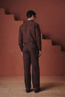 Coffee Co-Linen Men's Band Collar Shirt – Slim Fit