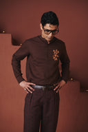 Coffee Co-Linen Men's Band Collar Shirt – Slim Fit