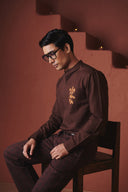 Coffee Co-Linen Men's Band Collar Shirt – Slim Fit