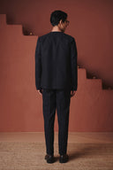 Carbon Co-Linen Men's Round Neck Jacket Set