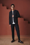 Carbon Co-Linen Men's Round Neck Jacket Set